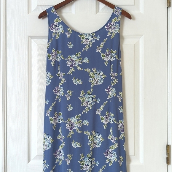 Jackpot by Carli Gry 90's Vintage Floral Sleeveless Sheath Maxi Dress Blue 1 - Picture 2 of 14